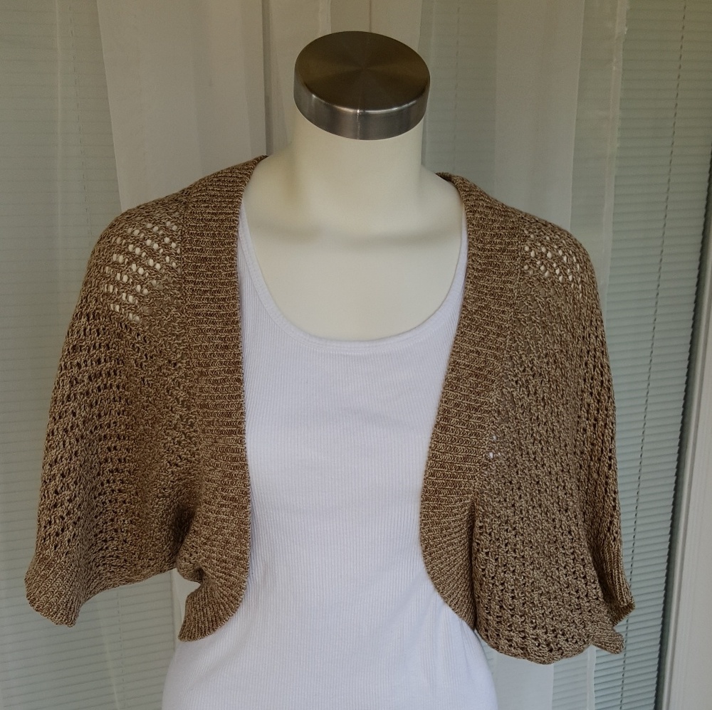 Brown knit crochet shrug wrap cape
